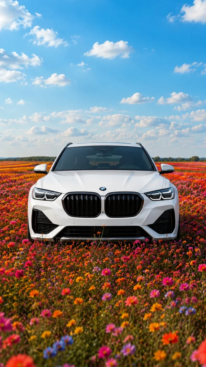 White BMW Flower Field