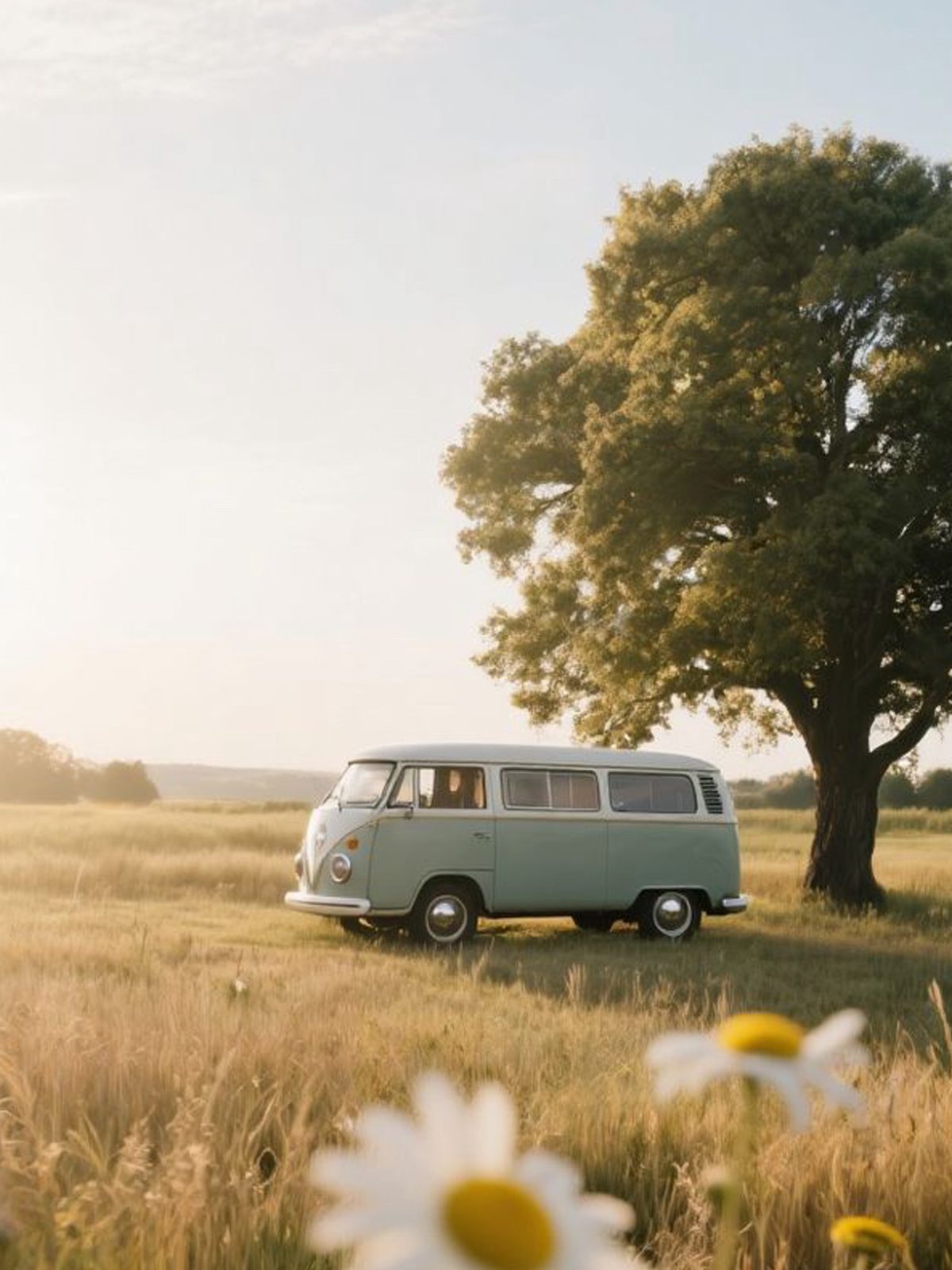 Daisy Meadow Camper wallpaper for iPhone and Android