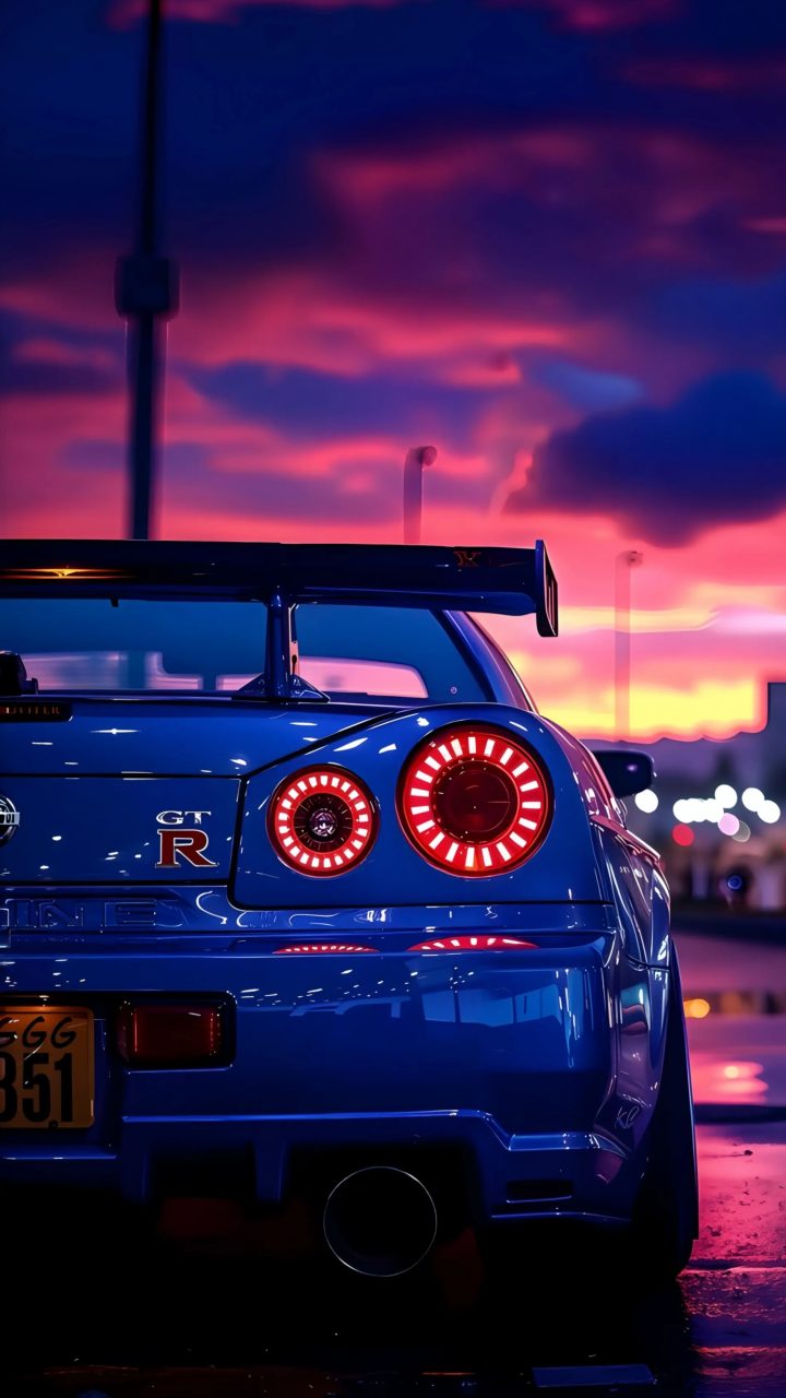 Neon Blue GTR Sunset wallpaper for iPhone and Android