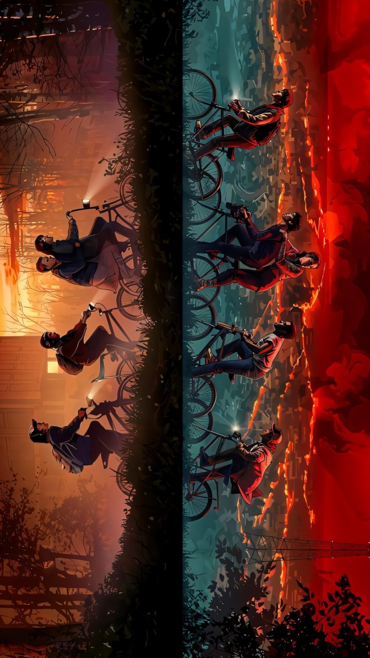 Split City Cyclists wallpaper for iPhone and Android
